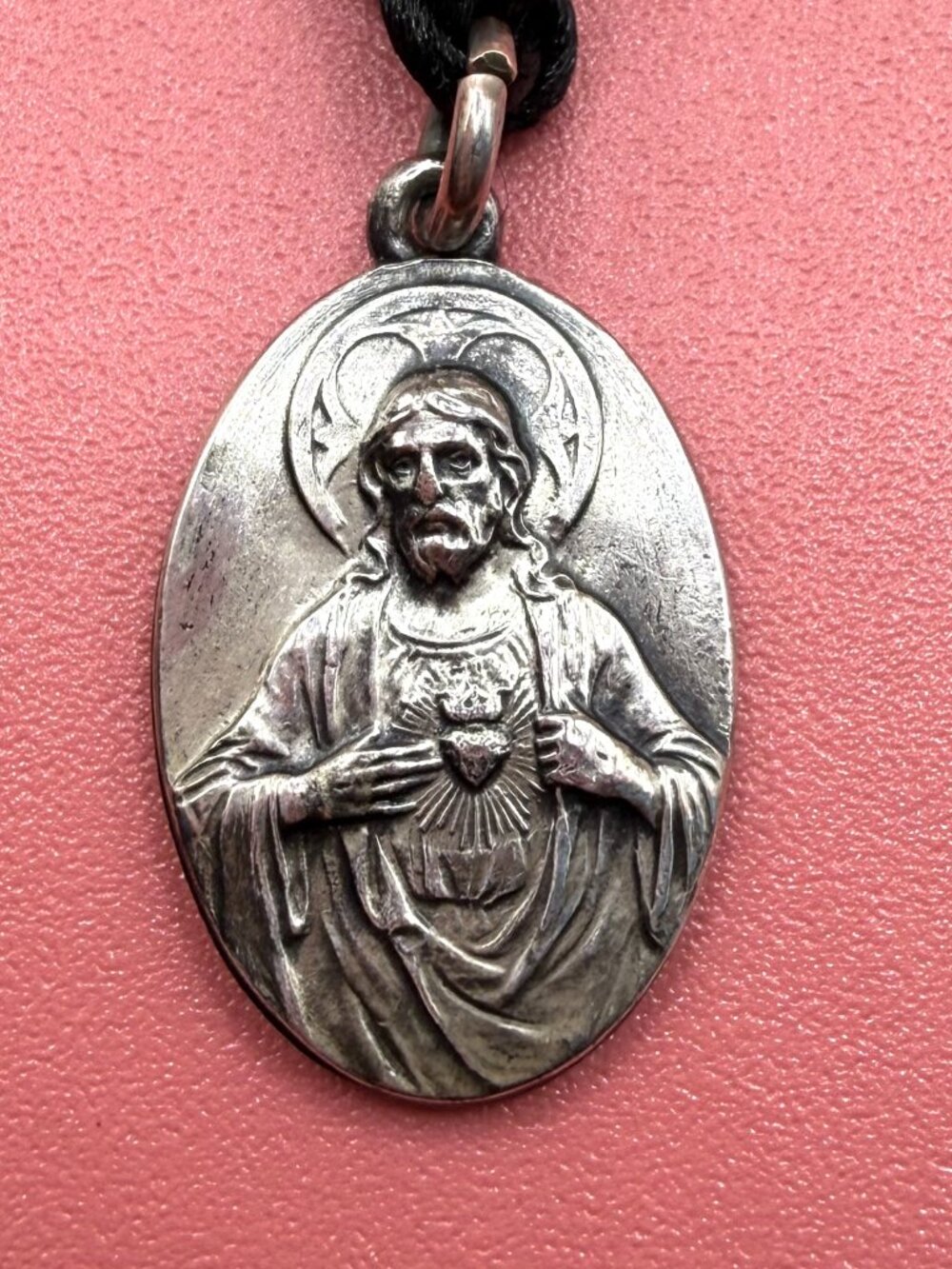 Vintage Sacred Heart of Jesus Catholic Religious Medal Pendant Our Lady